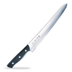 Tojiro couteau à pain face complète montrant la lame longue, précision de coupe