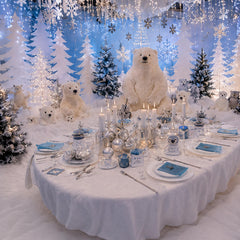 Tondiamo nappe neige déployée sur table améliorant ambiance festive