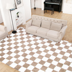 TOOHUB tapis face avant carreaux beige blanc apportant style et chaleur