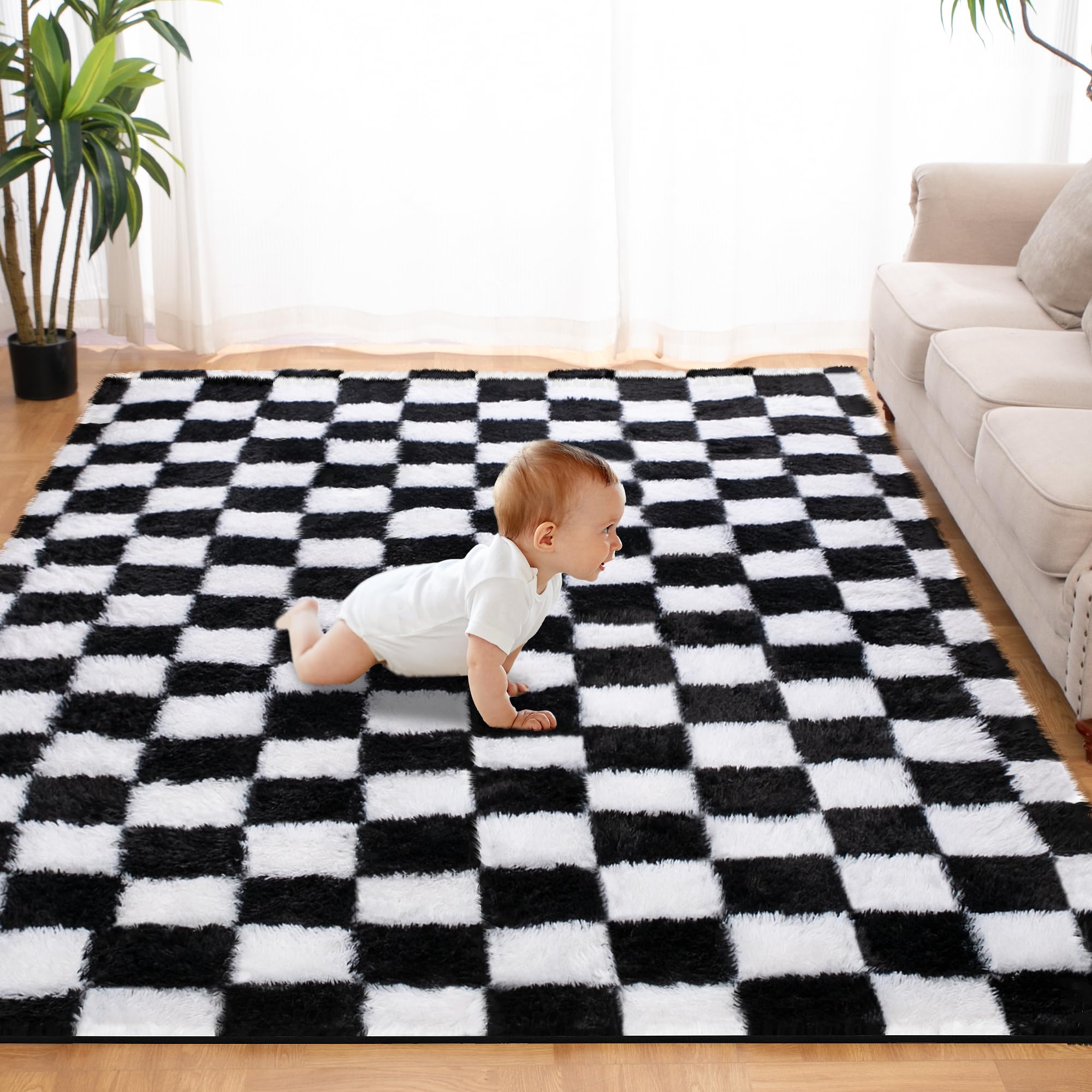 TOOHUB tapis face avant à carreaux noir et blanc, apporte style et confort