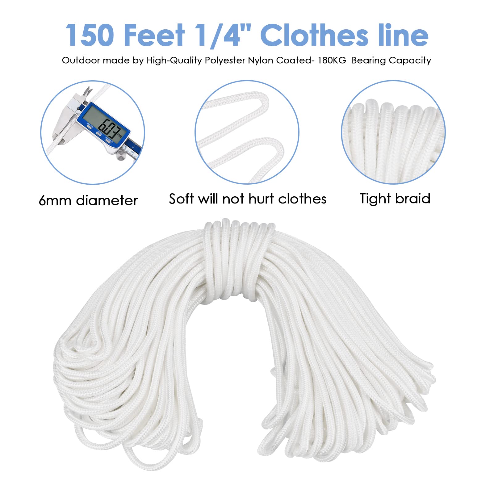 Câble polyester TooTaci tendu montrant résistance et maintien du linge