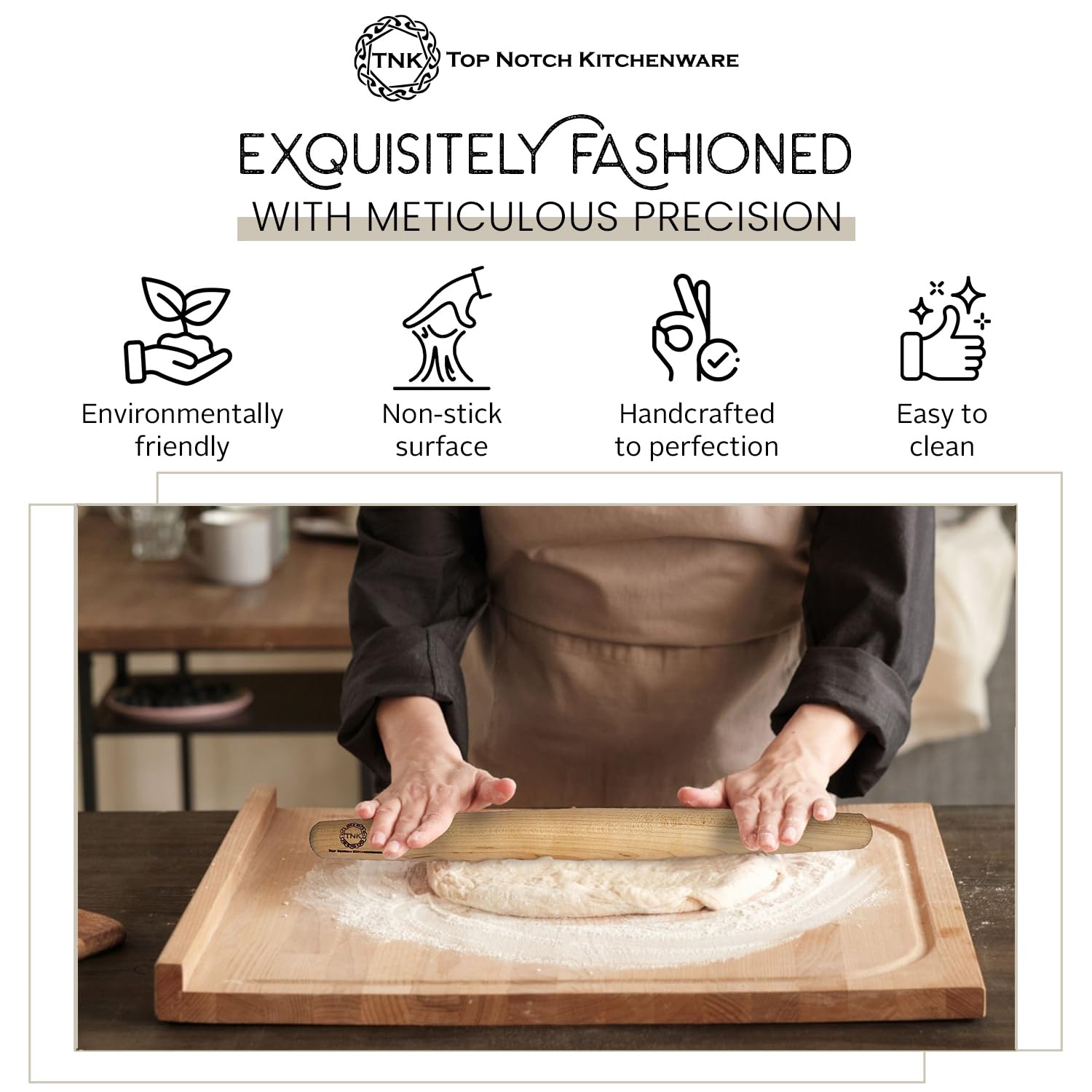 Top Notch Kitchenware rouleau en usage sur pâte assurant étalage uniforme