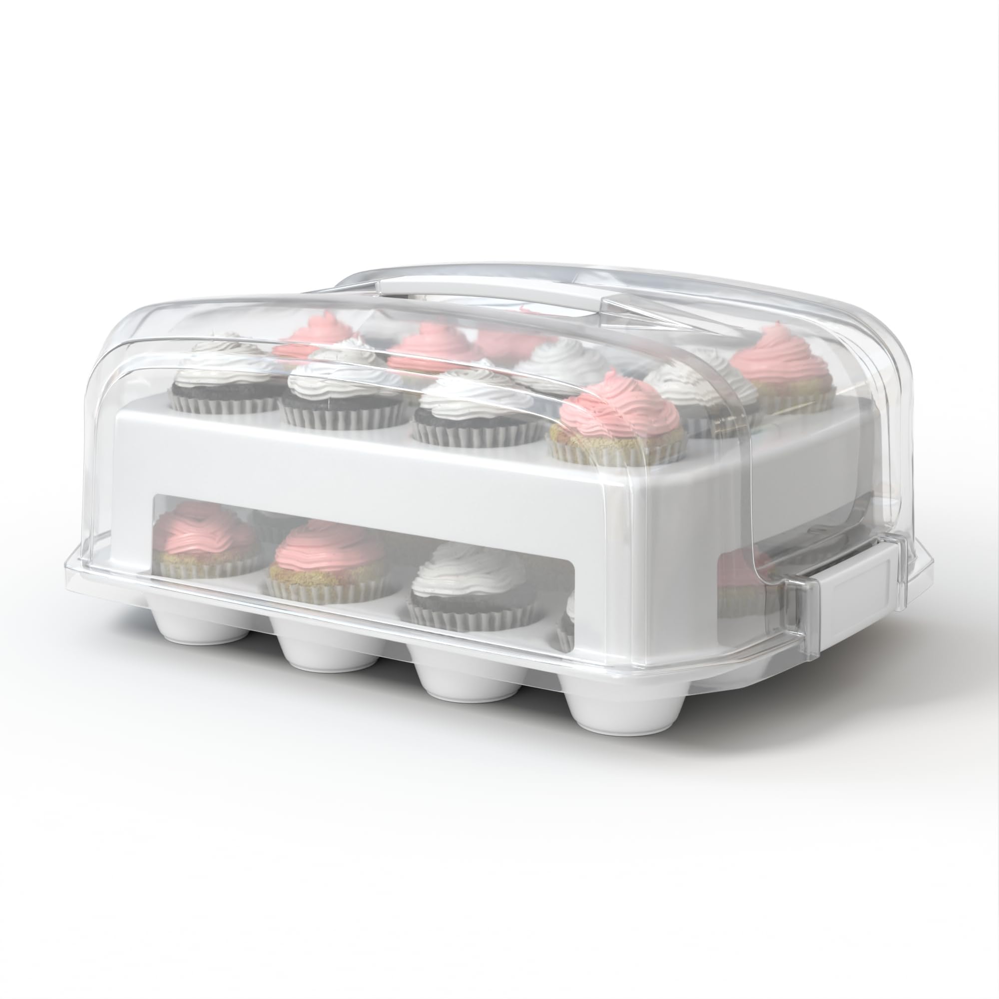 Top Shelf Elements boîte ouverte montrant 24 cupcakes, transport sécurisé