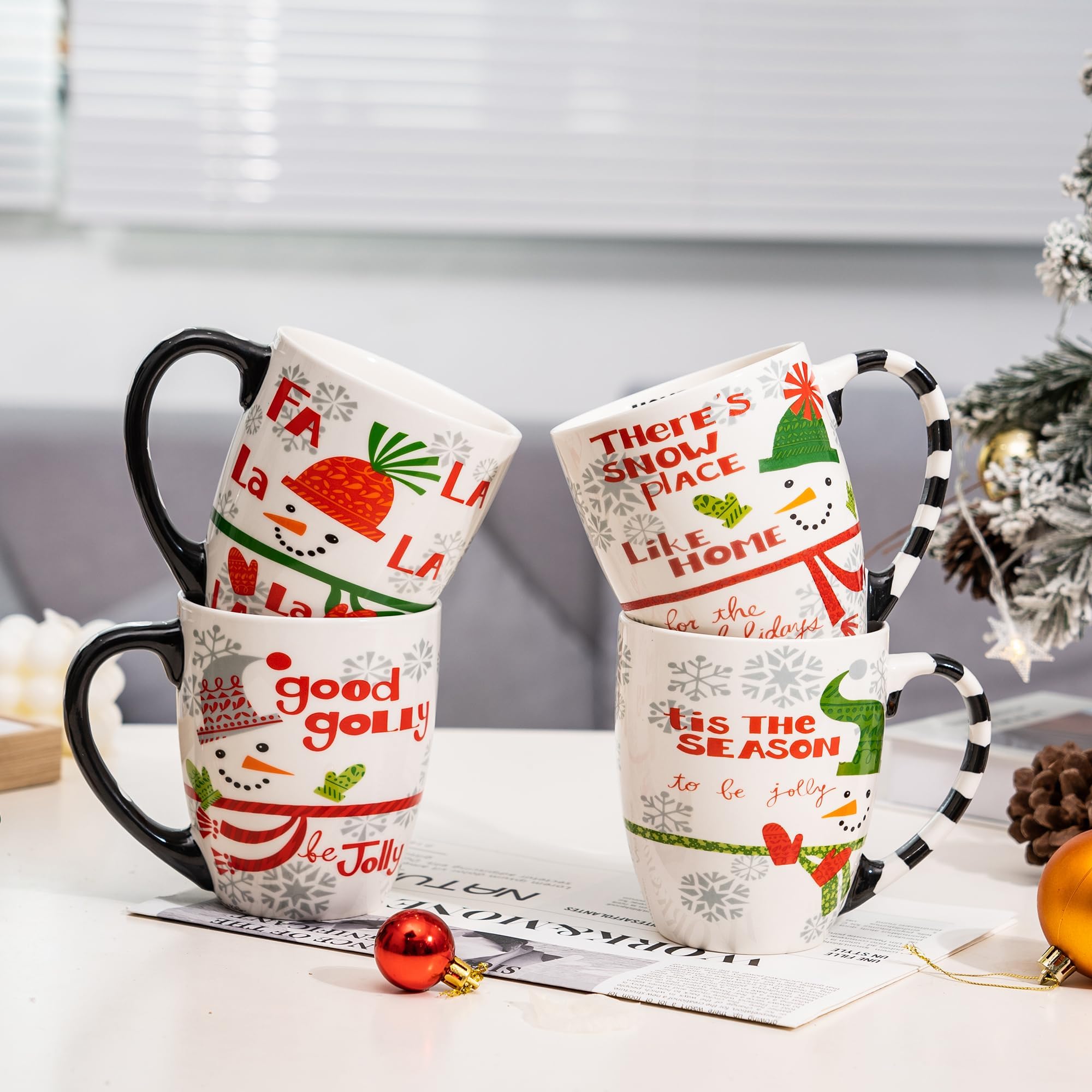 Topadorn ensemble de 4 mugs flocons, crée une table harmonieuse