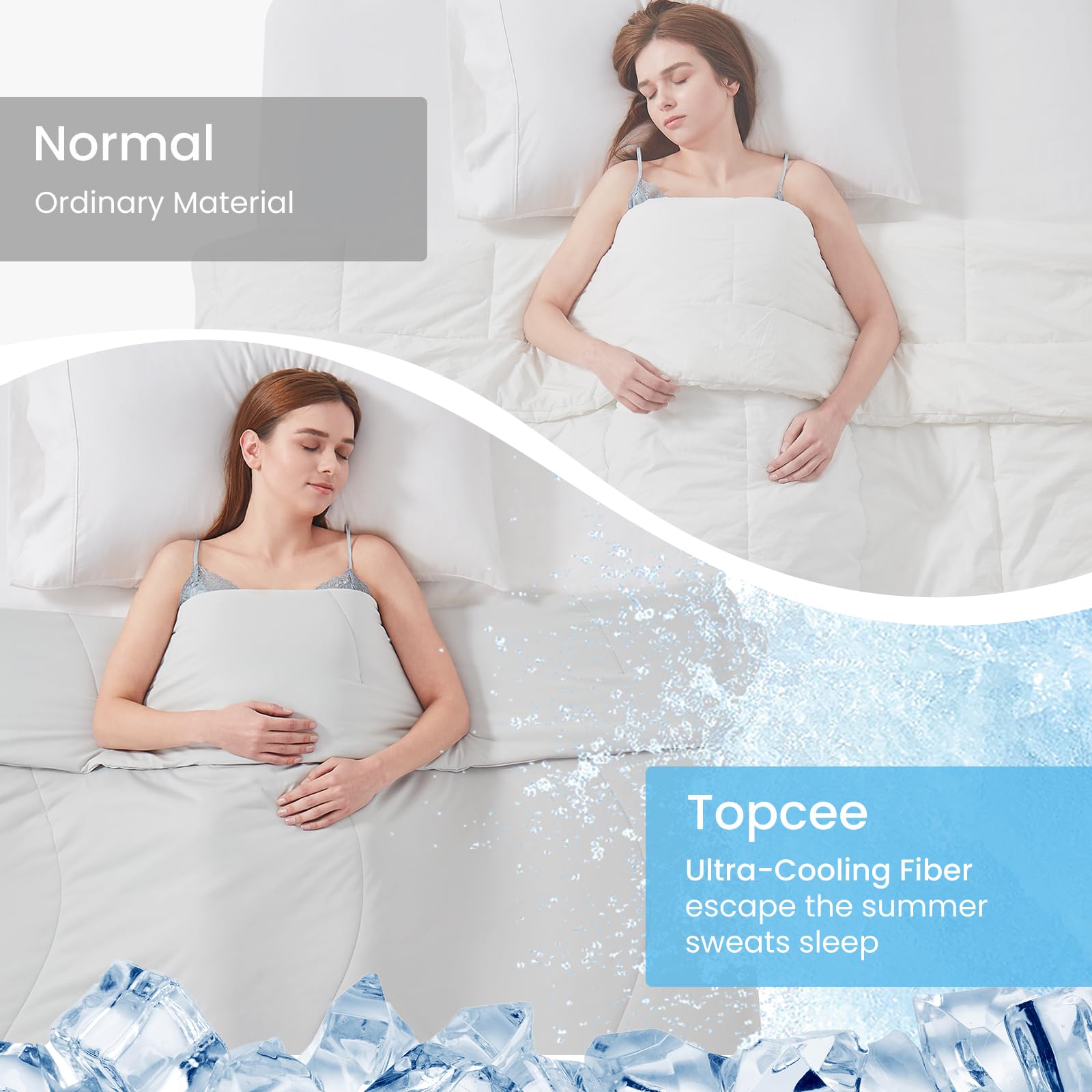 Topcee couette à l'aide dans lit illustrant confort et respirabilité