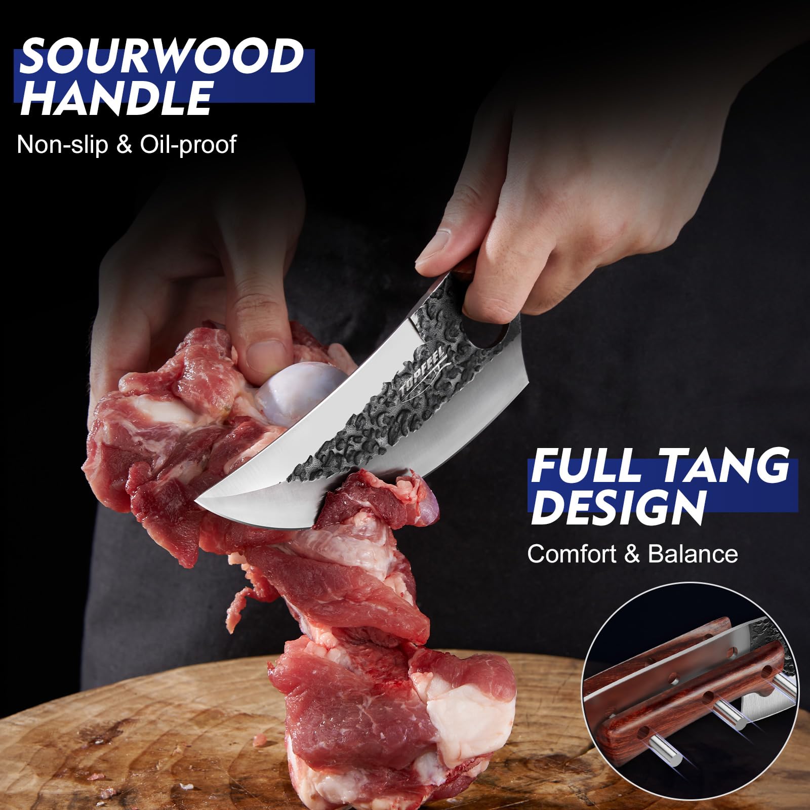 Topfeel couteau boucher en usage découpant viande, coupe nette et contrôle