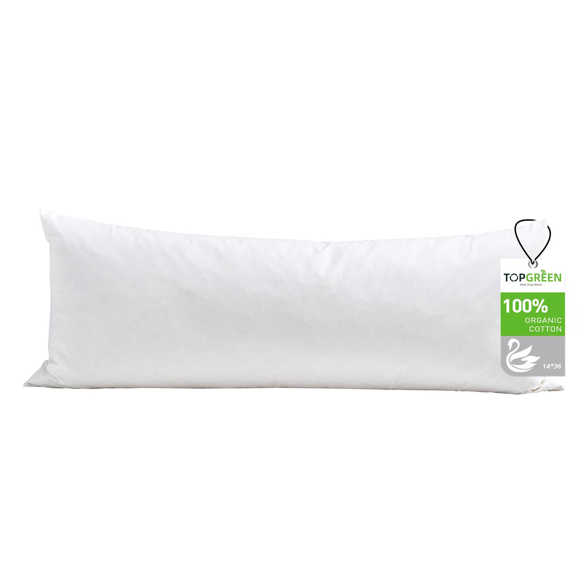 TOPGREEN coussin lombaire 14x36 blanc montrant la face avant, aspect décoratif