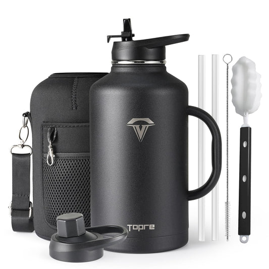 Topre gourde 64 oz face avant montrant la capacité et la couleur pratique