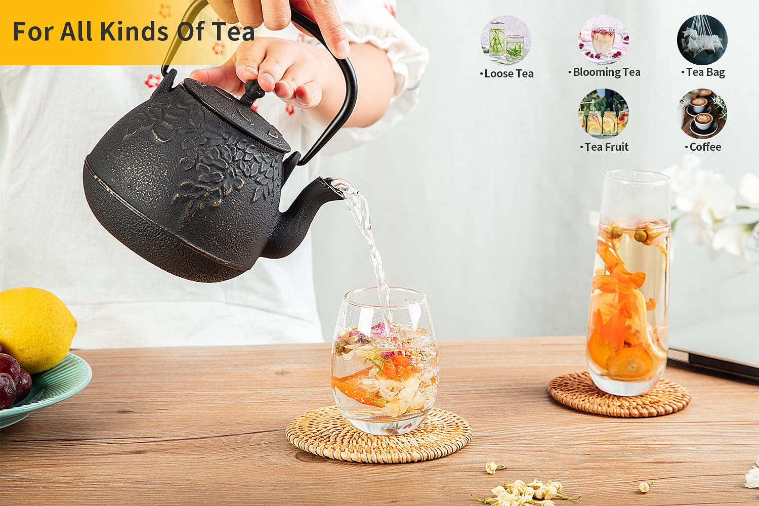 TOPTIER à côté d'une tasse pour comparaison de taille, capacité pratique pour 2–3 personnes
