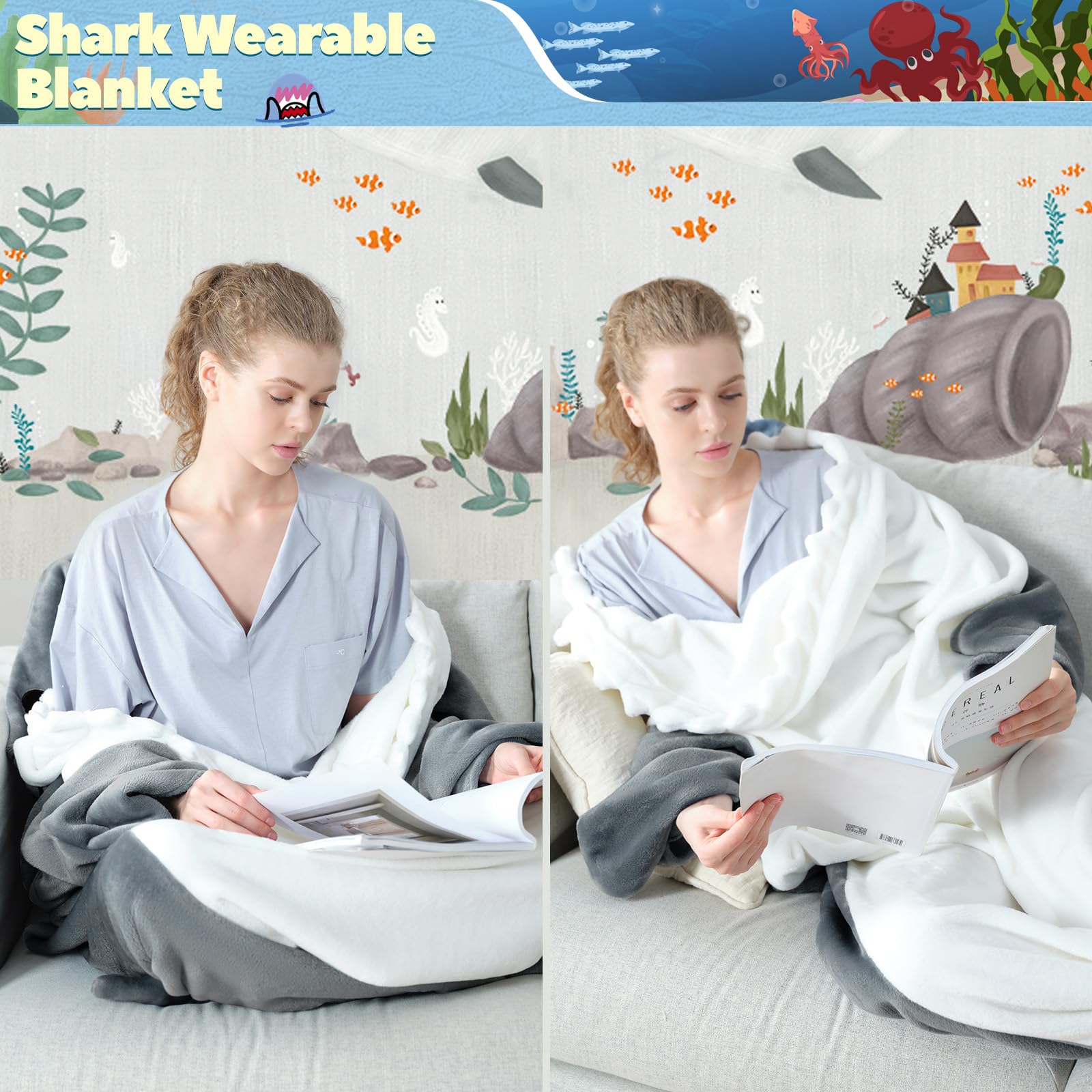 Touchat capuche requin détail dents apportant look ludique