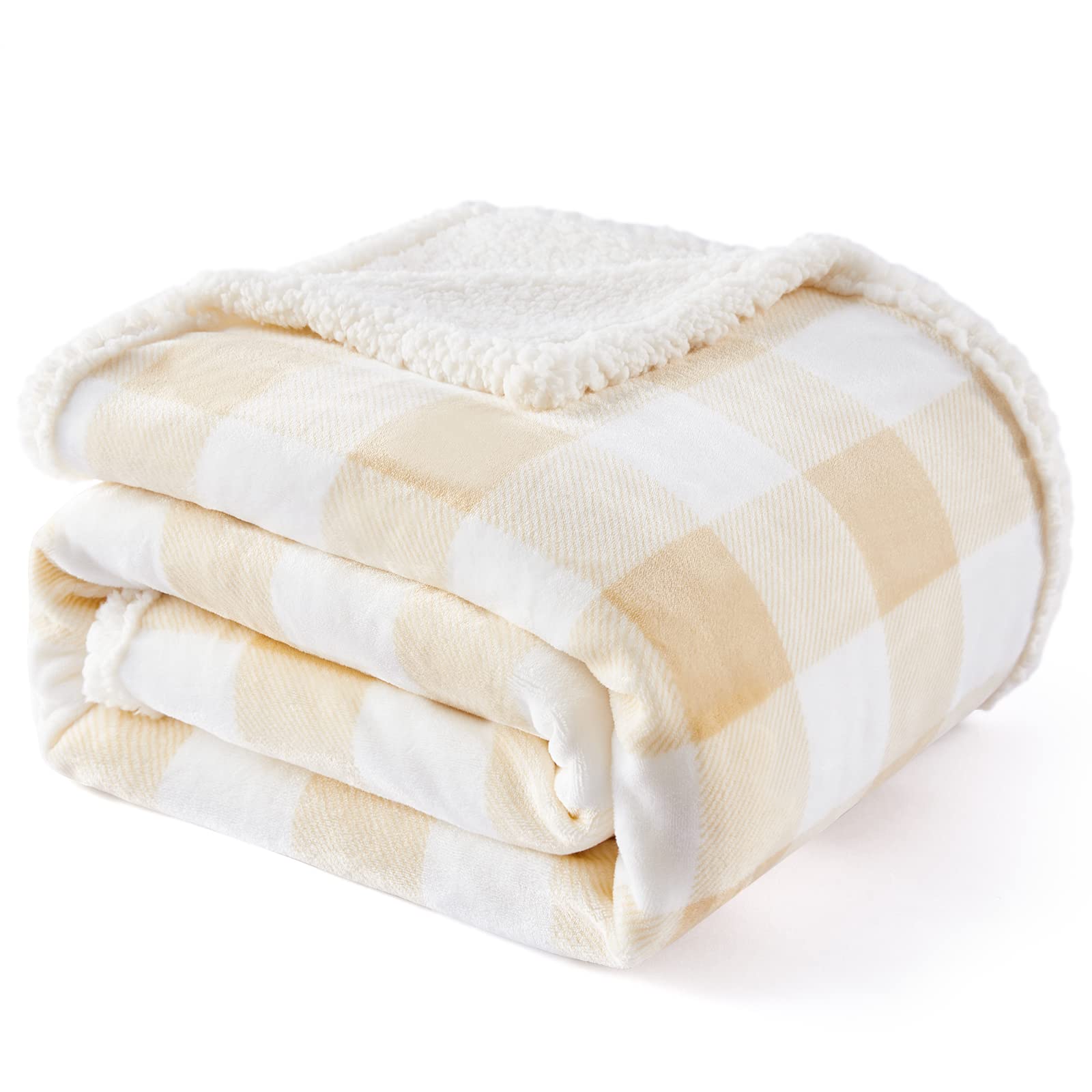 Touchat couverture devant beige montrant motif buffalo plaid et confort