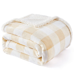 Touchat couverture devant beige montrant motif buffalo plaid et confort