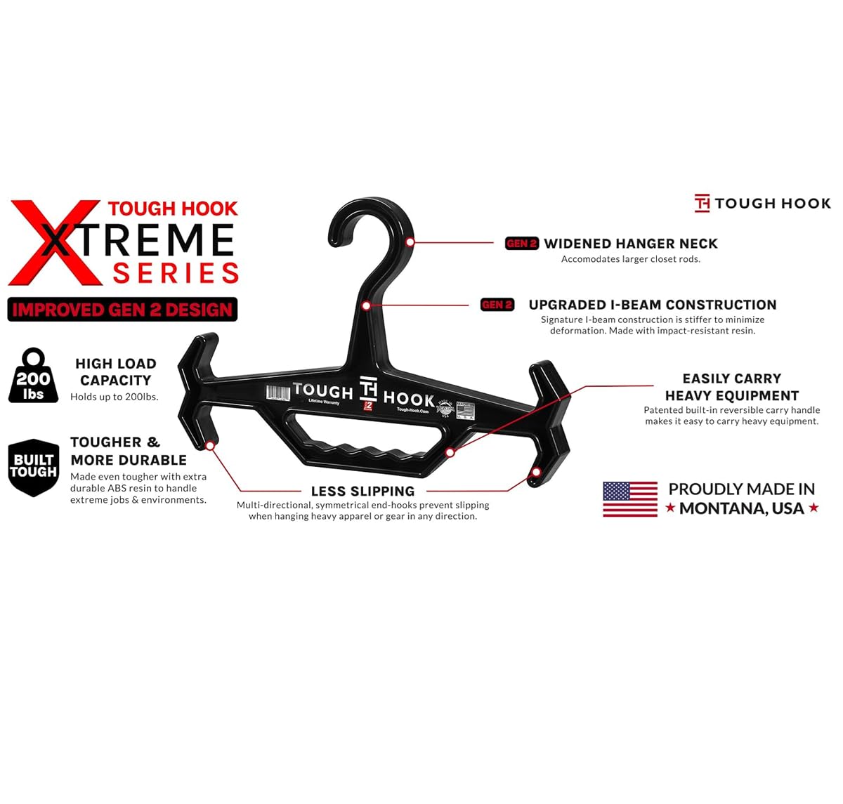 Tough Hook emballage et étiquette brevet montrant fabrication USA