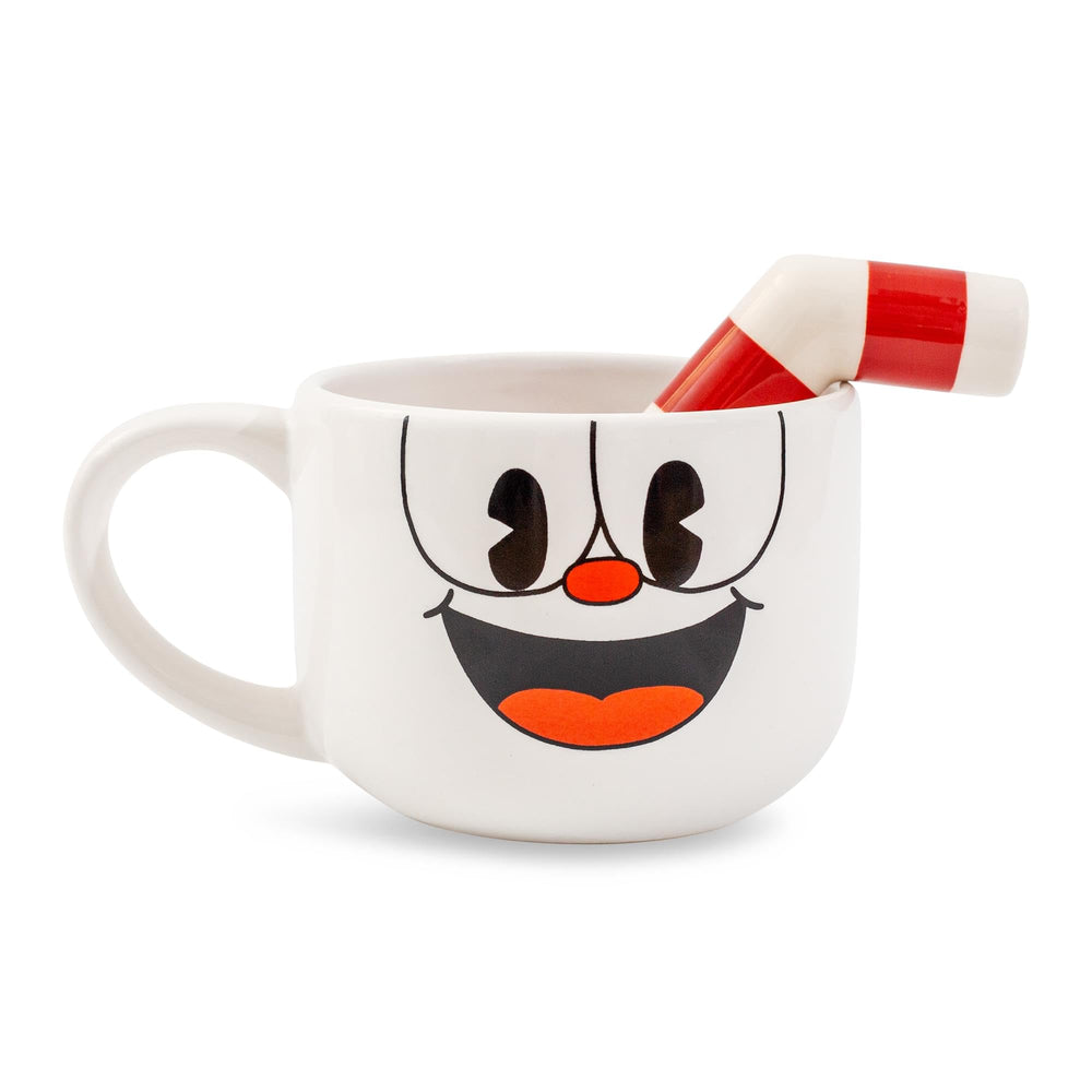 Toynk Cuphead profil avec paille rayée facilitant la dégustation pratique
