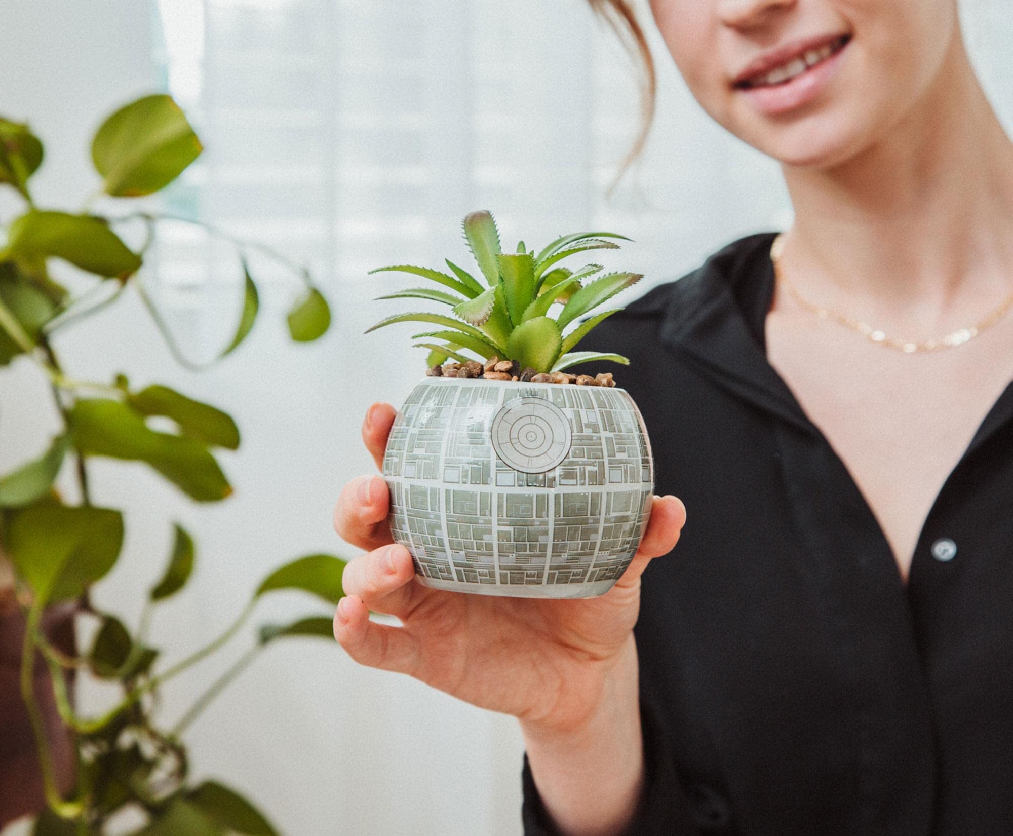 Toynk Death Star posé sur étagère parmi autres collectibles pour style