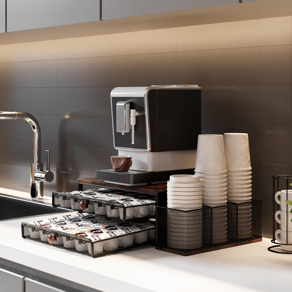 TQVAI posé sur un comptoir moderne, esthétique et organisation du bar à café