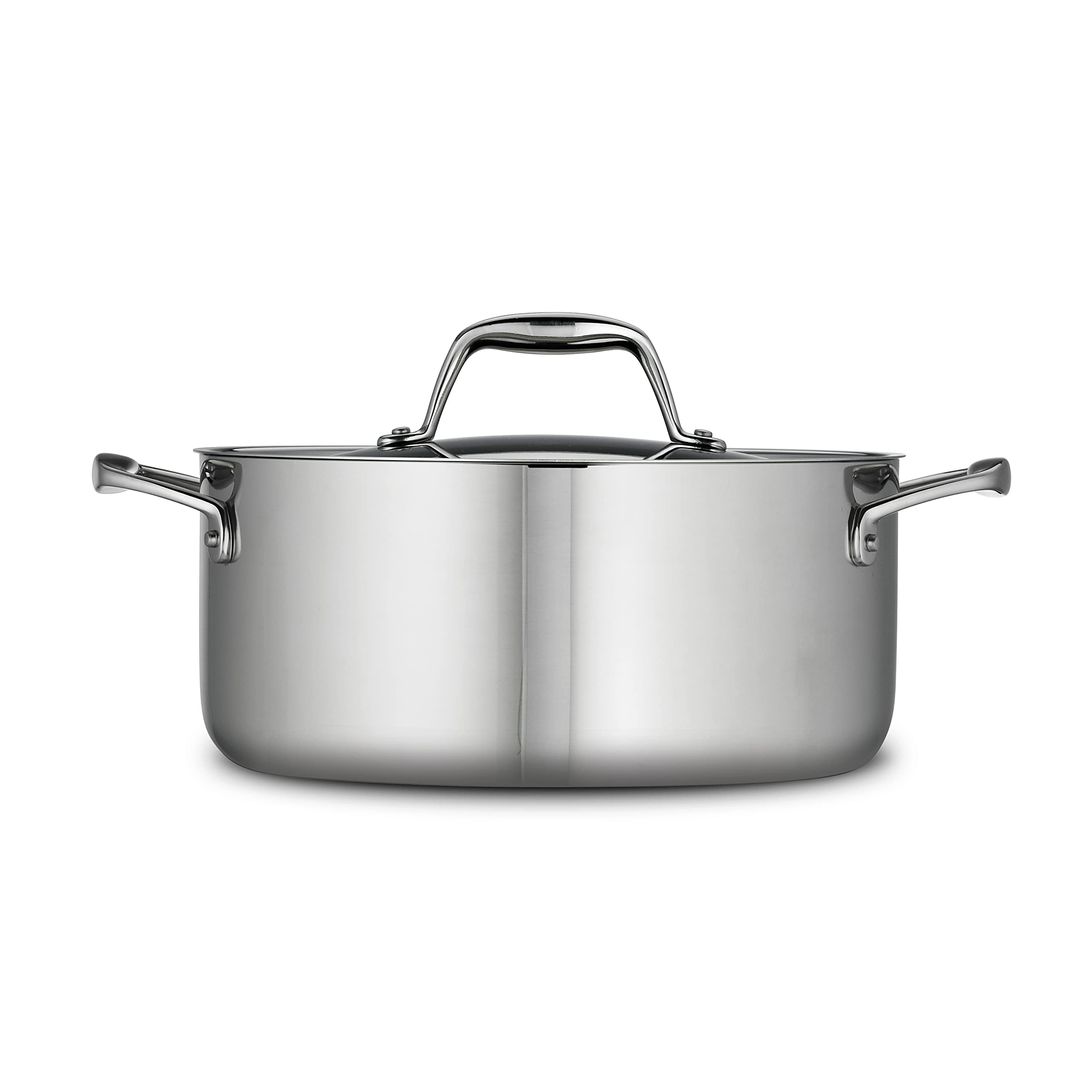 Tramontina détail tri‑ply montrant noyau aluminium pour chaleur uniforme