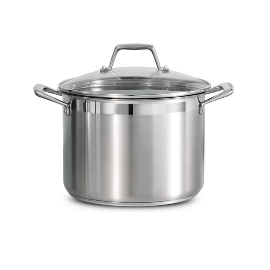 Tramontina vue avant de la casserole 8 Qt montrant l'insert et la silhouette durable