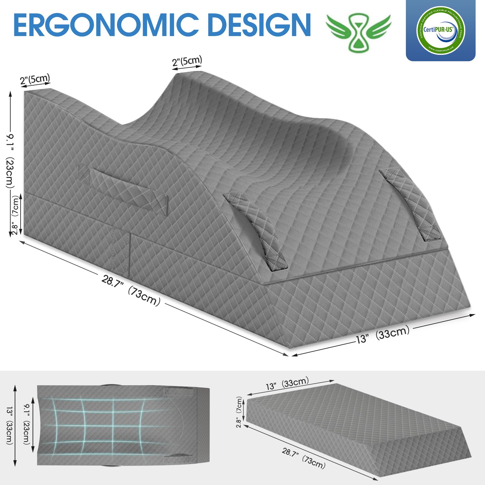 TranquilRelax angle du coussin montrant les deux hauteurs pour ajustement