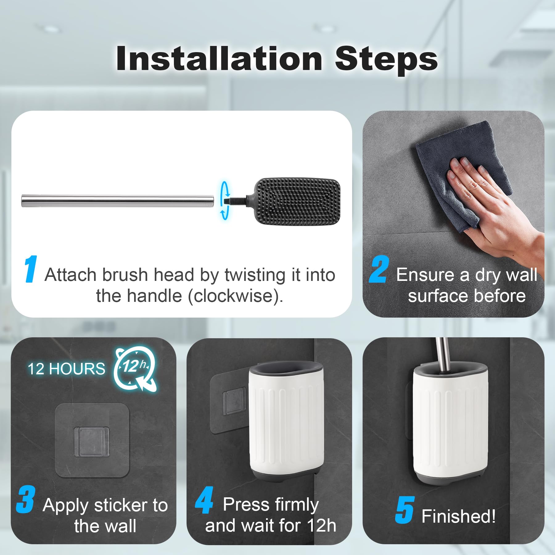 TrashAid brosse fixée au mur illustrant gain de place et rangement propre