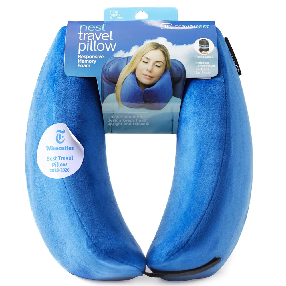 TRAVELREST vue avant du coussin bleu pour soutien confortable