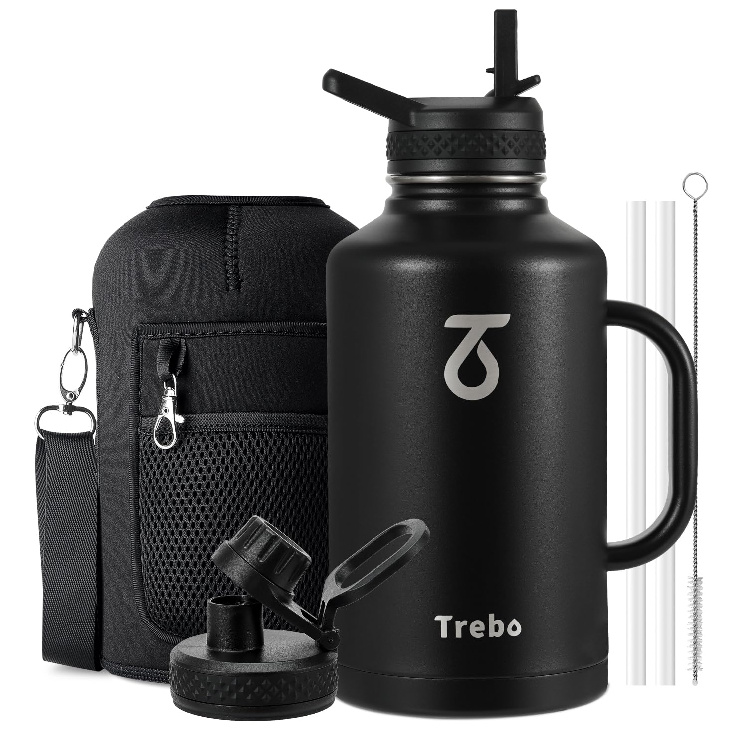 Trebo vue devant bouteille 64 oz montrant design robuste et finition