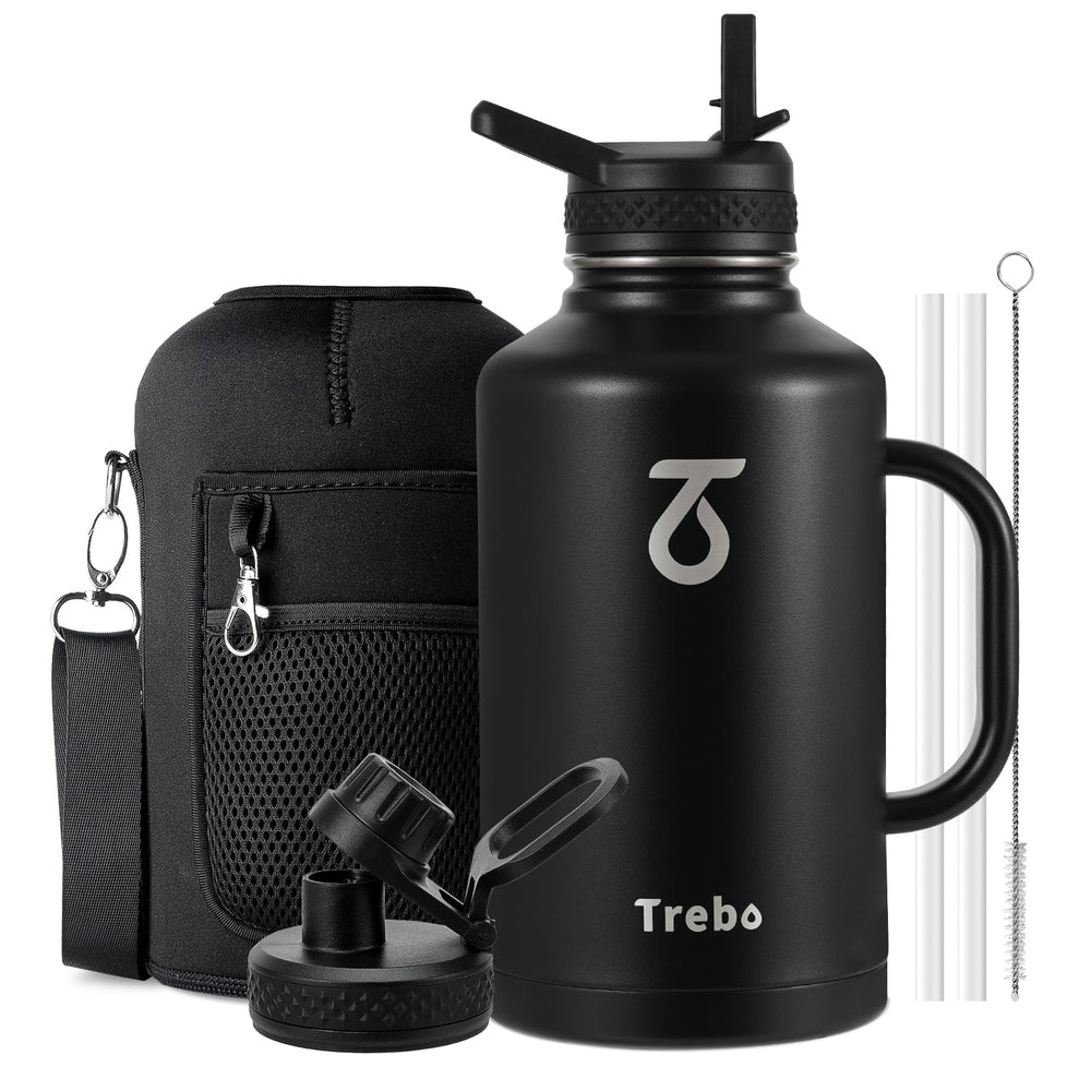 Trebo vue devant bouteille 64 oz montrant design robuste et finition