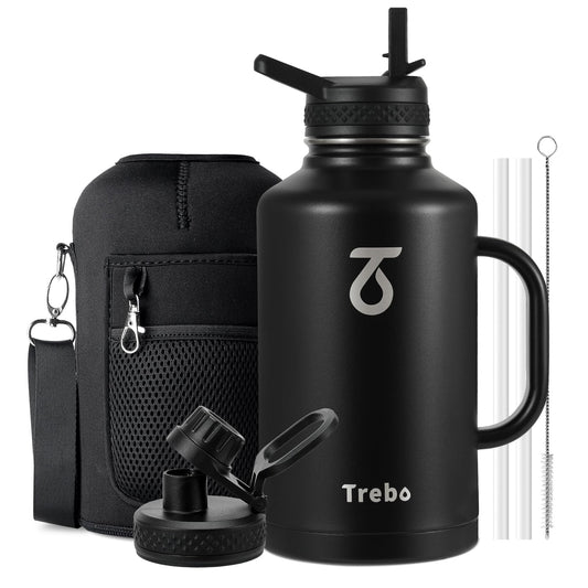 Trebo vue devant bouteille 64 oz montrant design robuste et finition
