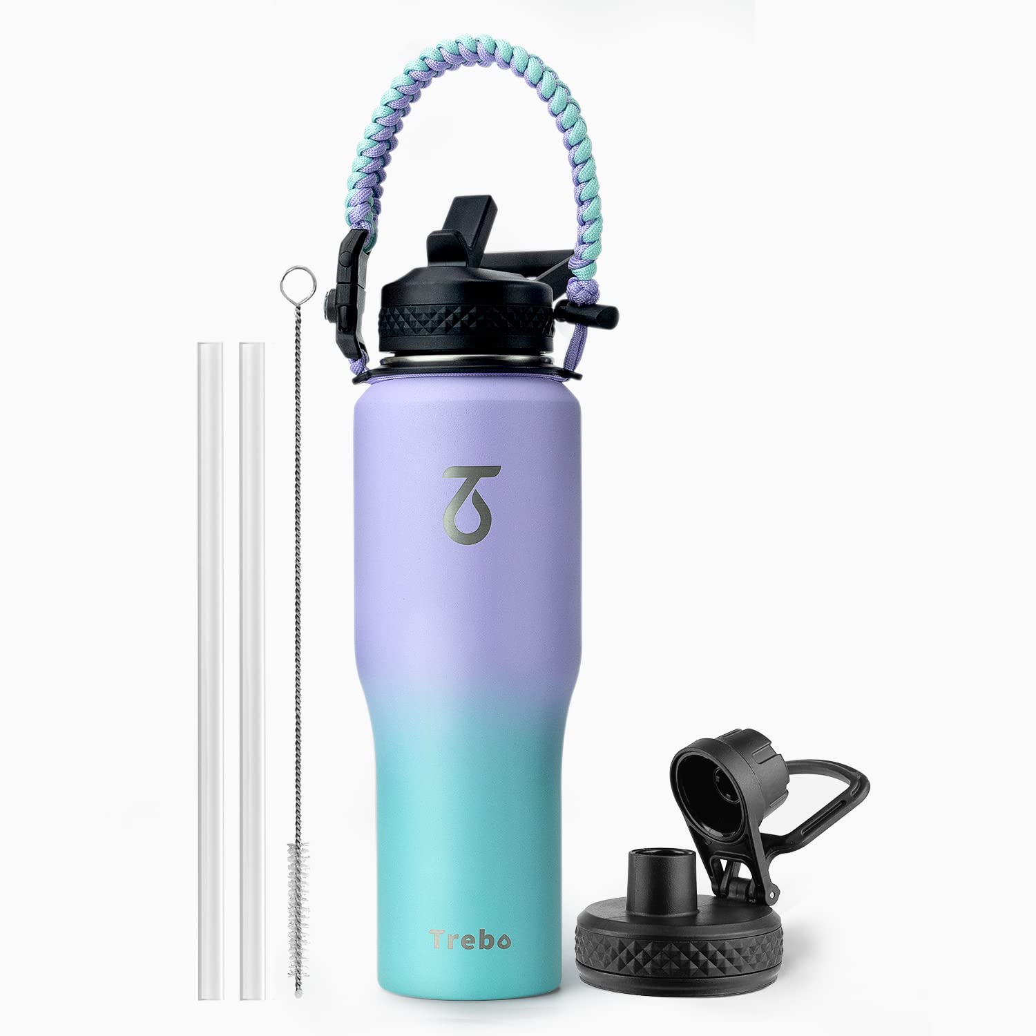Trebo bouteille devant avec packaging montrant capacité 32 oz et design pratique