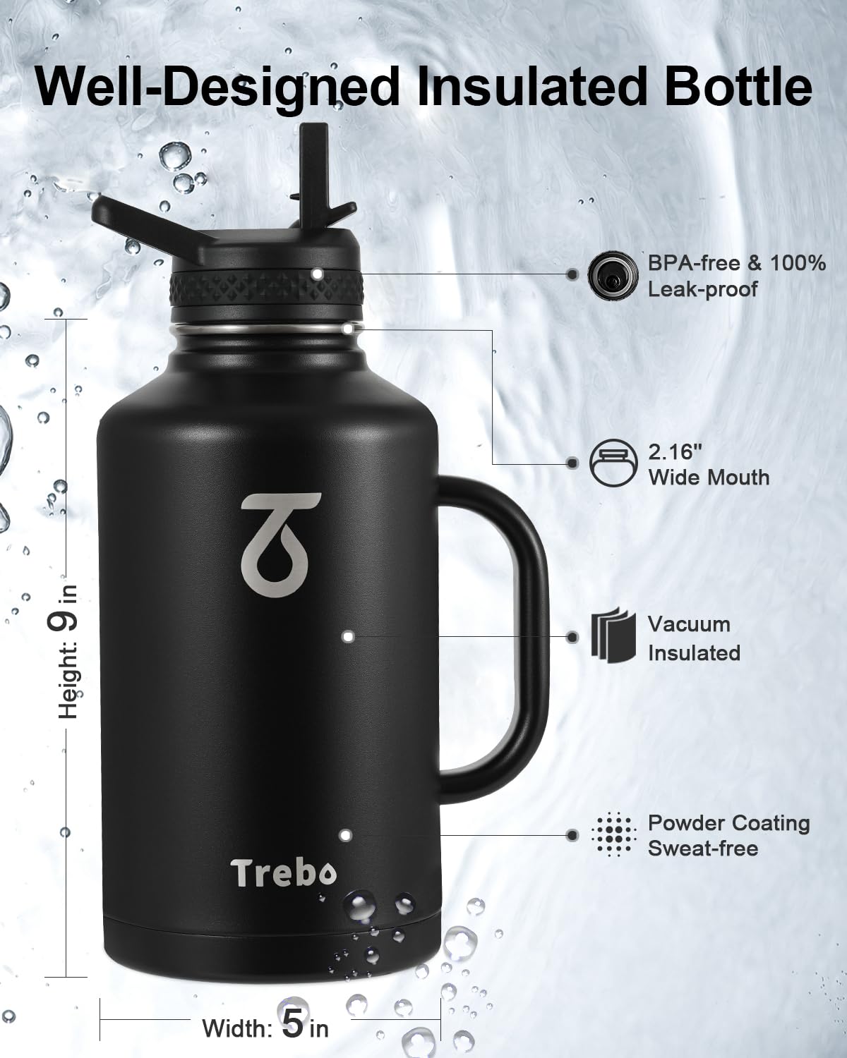 Trebo goulot large facilitant remplissage et nettoyage avec glaçons