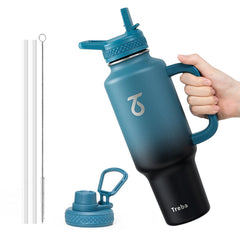 Trebo gourde 40 oz vue avant montrant la forme et le couvercle, facile à transporter