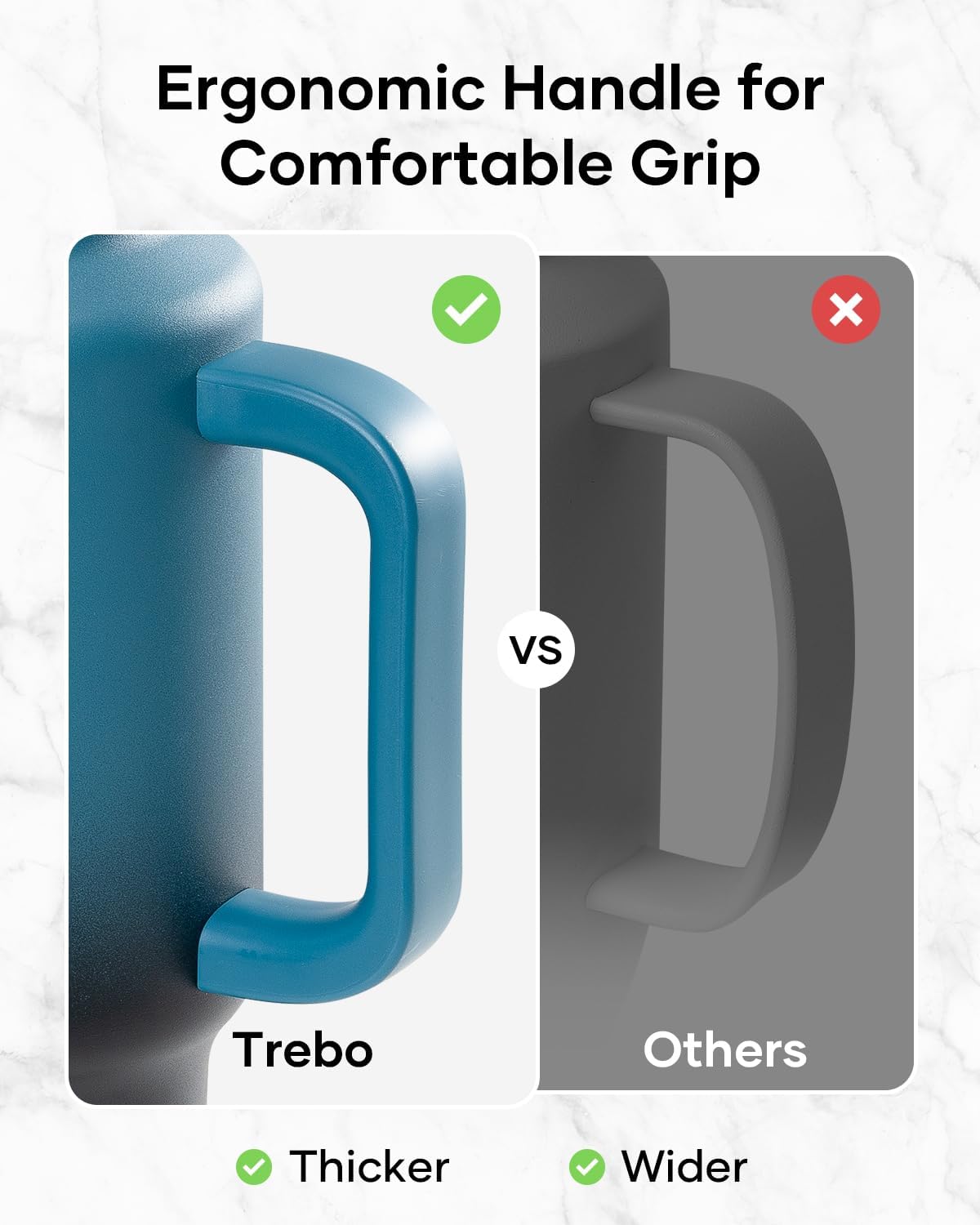 Trebo comparée à une main et un objet du quotidien pour visualiser la capacité