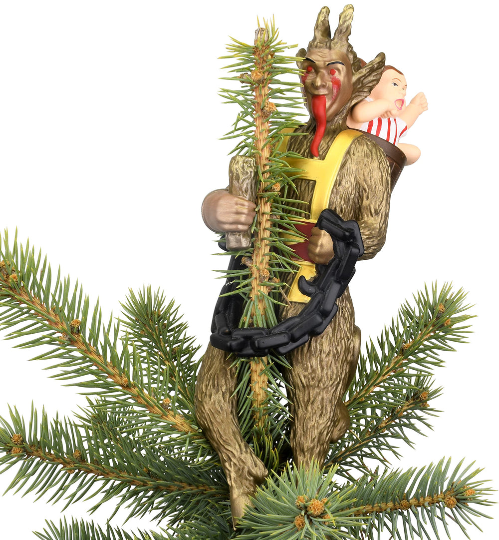 Tree Buddees Krampus face avant détaillée montrant expression effrayante bénéfique au décor