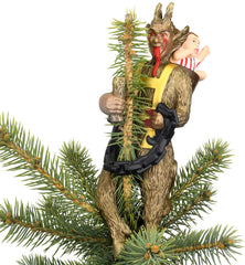 Tree Buddees Krampus face avant détaillée montrant expression effrayante bénéfique au décor