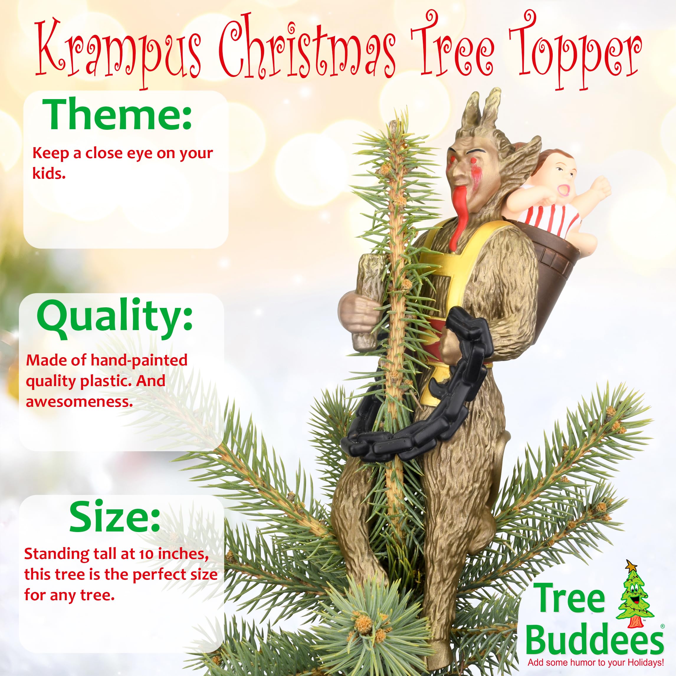 Tree Buddees Krampus gros plan peinture à la main montrant finition réaliste bénéfique