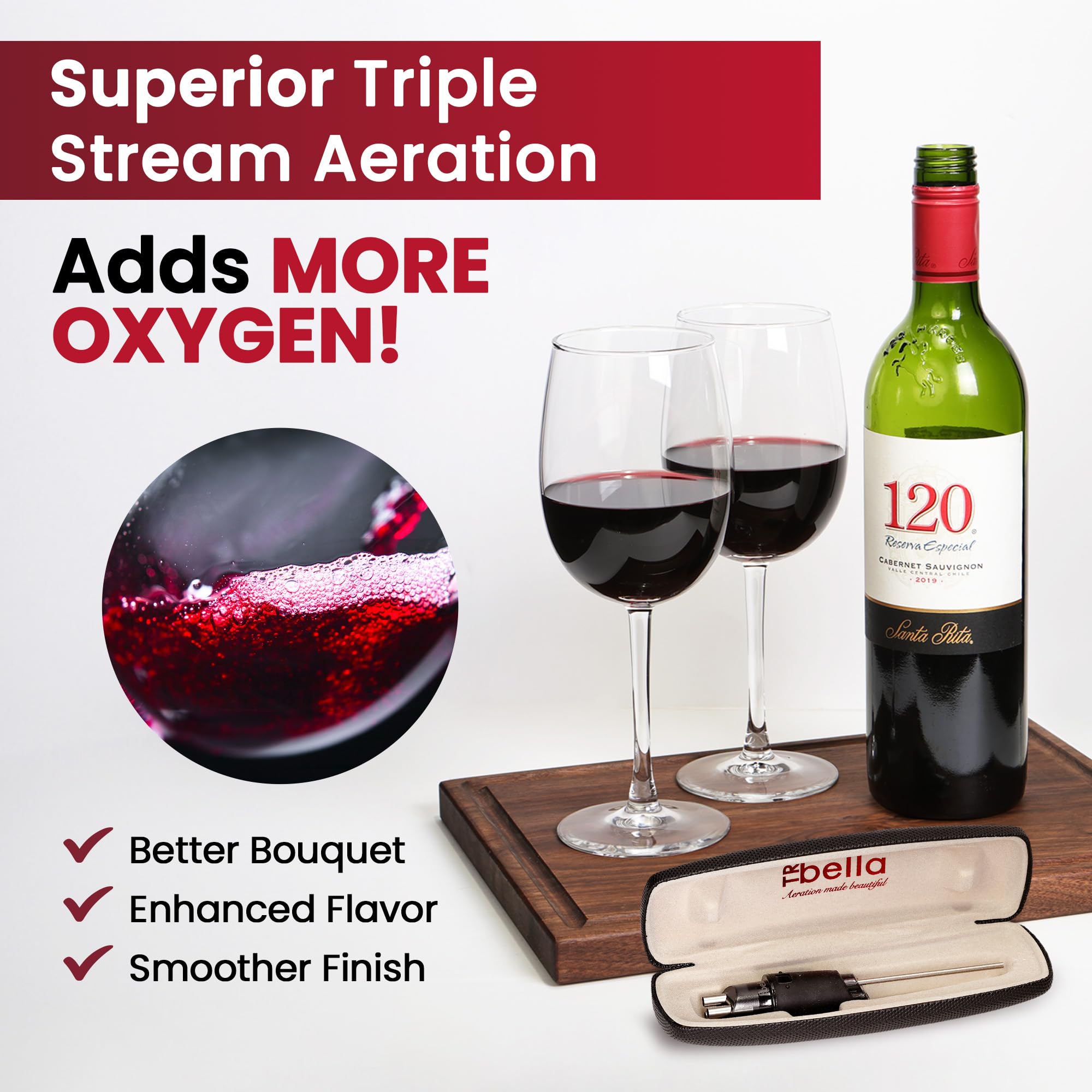 TRIBELLA en usage versant le vin dans un verre pour oxygéner instantanément