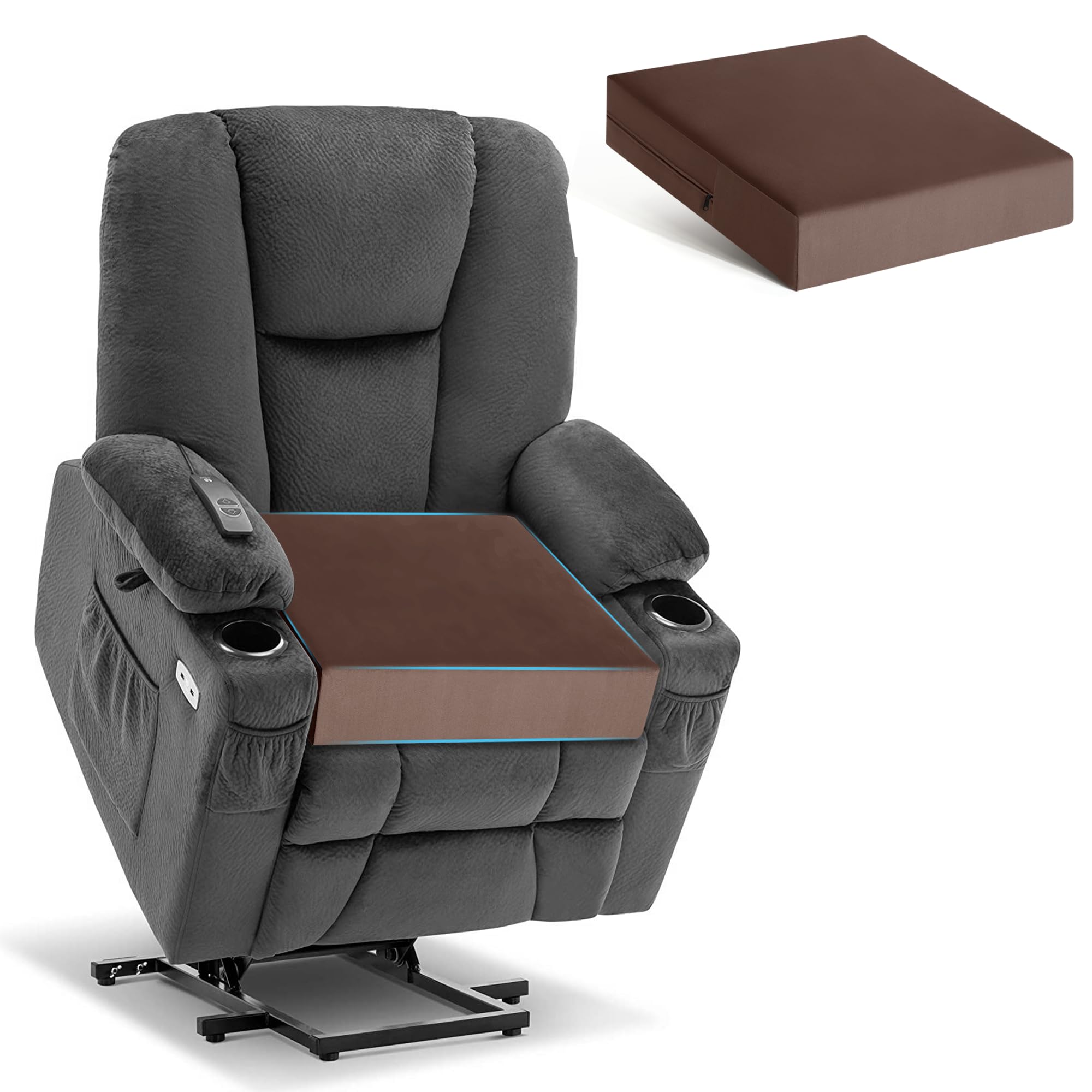 Tromlycs vue avant du coussin 20x20x5 po montrant la forme et le coloris marron pour confort