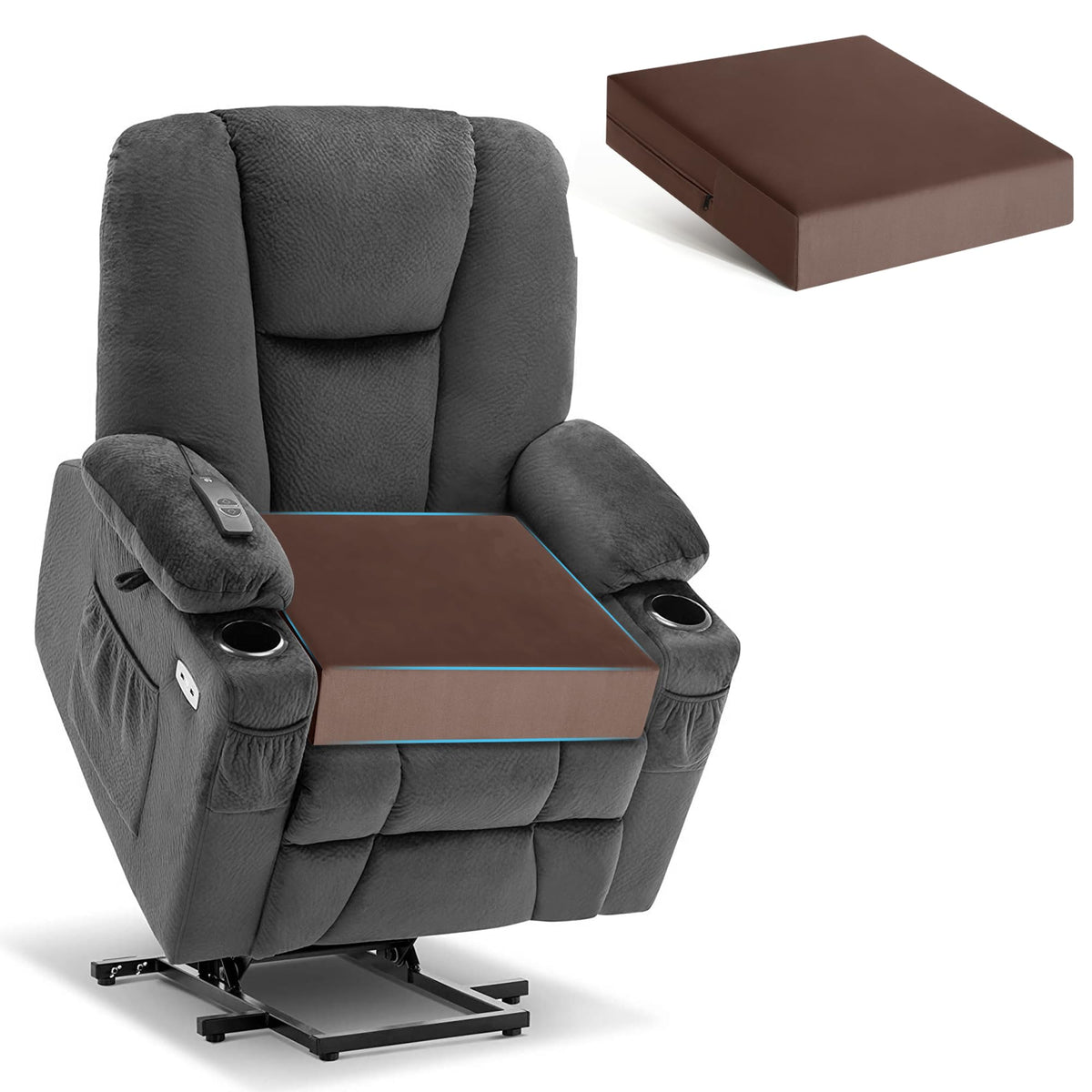 Tromlycs vue avant du coussin 20x20x5 po montrant la forme et le coloris marron pour confort