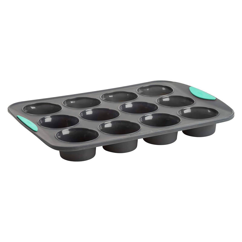 Trudeau moule face avant montrant 12 cavités et design gris menthe pour cuisson uniforme