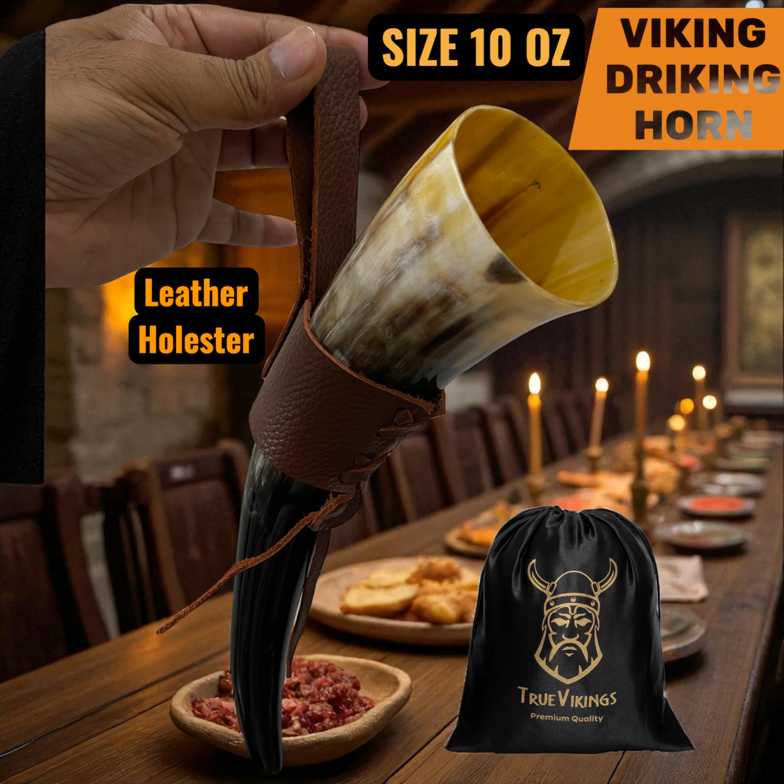 True Viking corne glissée dans porte-cuir portée à la ceinture pratique