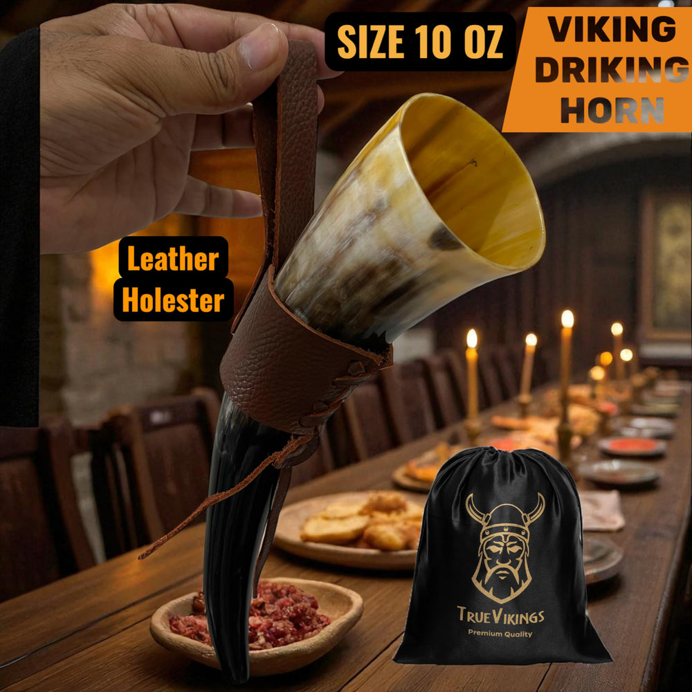 True Viking corne glissée dans porte-cuir portée à la ceinture pratique