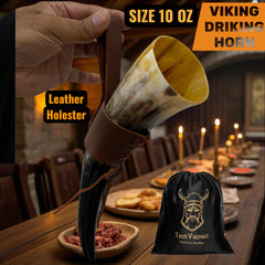 True Viking corne glissée dans porte-cuir portée à la ceinture pratique
