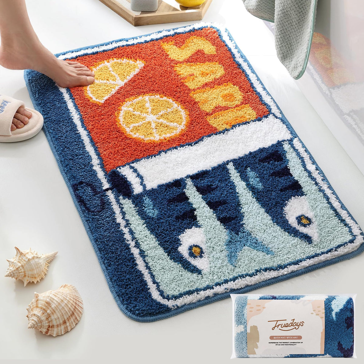 TRUEDAYS tapis sardine vue frontale motif rétro et accueil joyeux