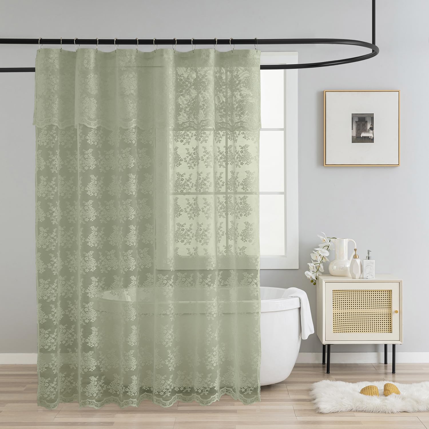 TUDECO rideau de douche vert sauge face avant apportant charme et fraîcheur
