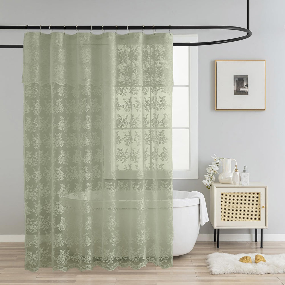 TUDECO rideau de douche vert sauge face avant apportant charme et fraîcheur