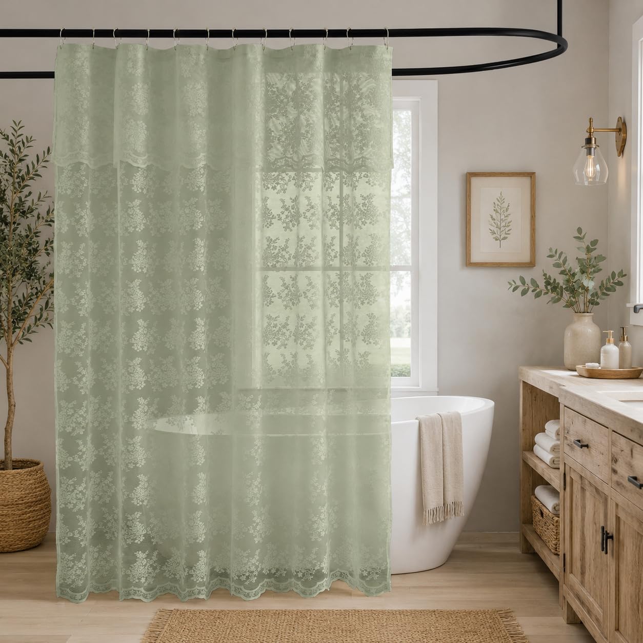 TUDECO rideau installé dans une salle de bains créant une atmosphère aérée