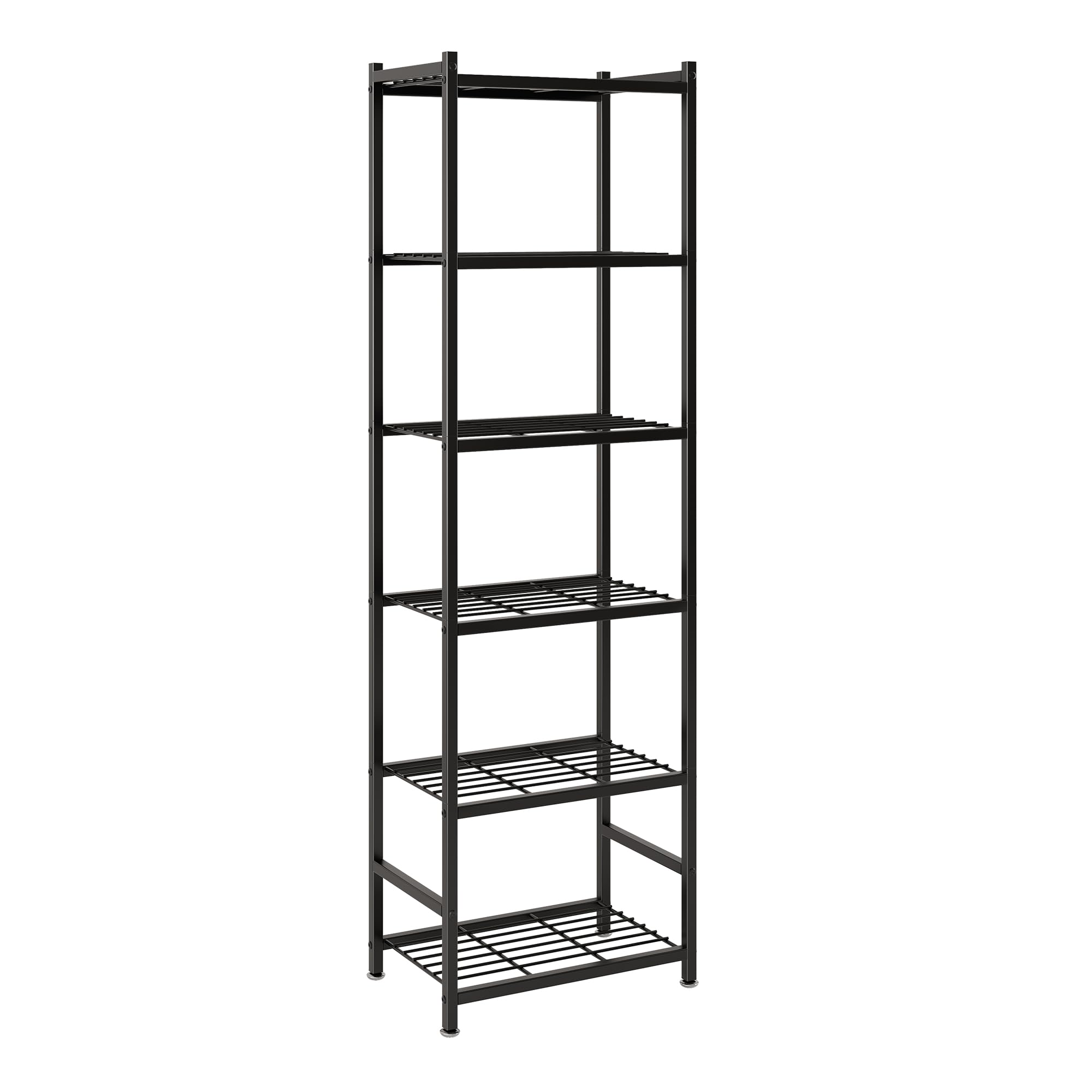 Tujurich vue avant de l'étagère noire compacte montrant rangement vertical efficace