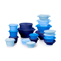 Tupperware coffret face montrant 18 contenants et 18 couvercles, organisation pratique