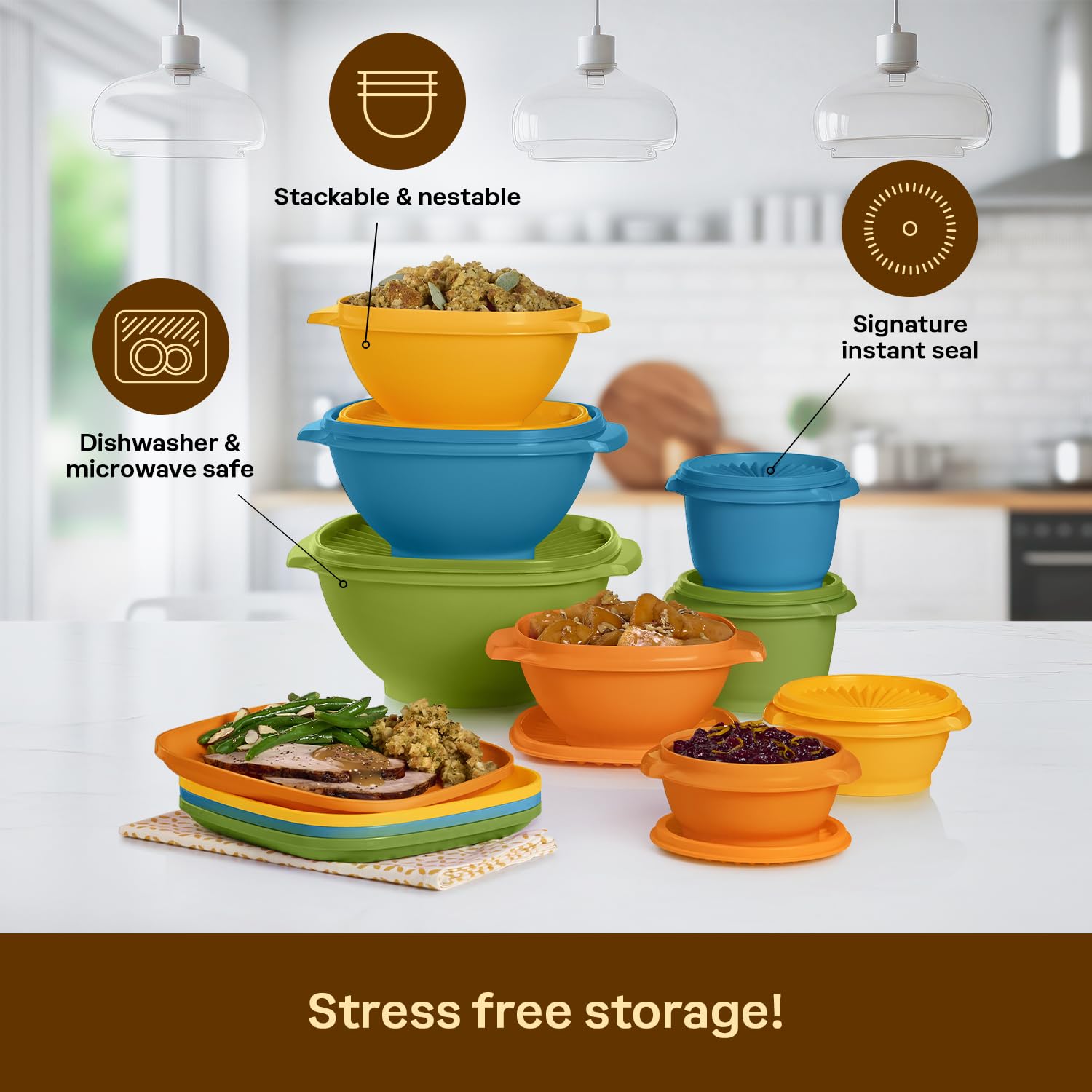 Tupperware assiette et bol en situation de service montrant praticité et esthétique rétro