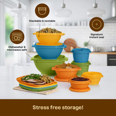 Tupperware assiette et bol en situation de service montrant praticité et esthétique rétro